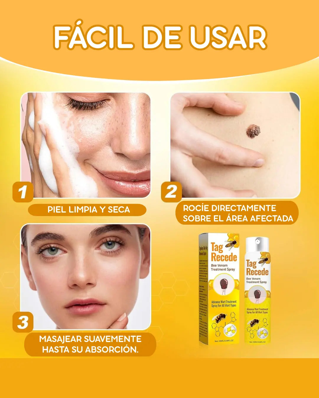 🧘‍♀️ Recupera tu piel: Tag Recede y dí adiós verrugas y manchas, confianza en 1 spray.